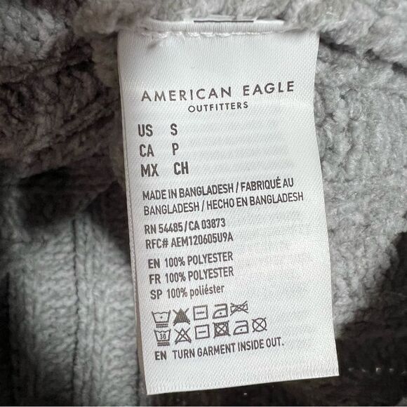 American Eagle Gray Rib Chunky Cabble-knit Mock Neck Crop Sweater Women's Small - Picture 4 of 6